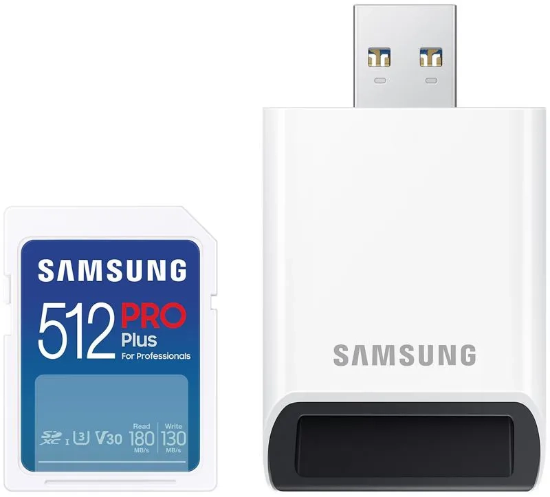 Karta pamięci Samsung SDXC PRO Plus 2023 512 GB V30 U3 UHS-I (180 MB/s) + czytnik SD