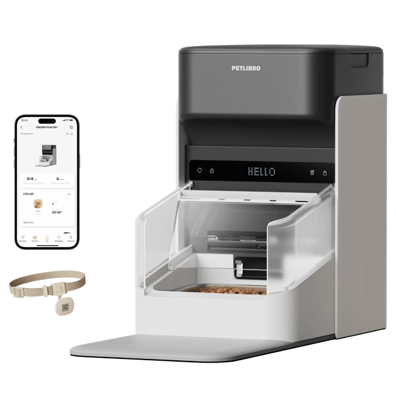Dozownik karmy Petlibro RFID 3 l + obroża Biało-czarny - White and black