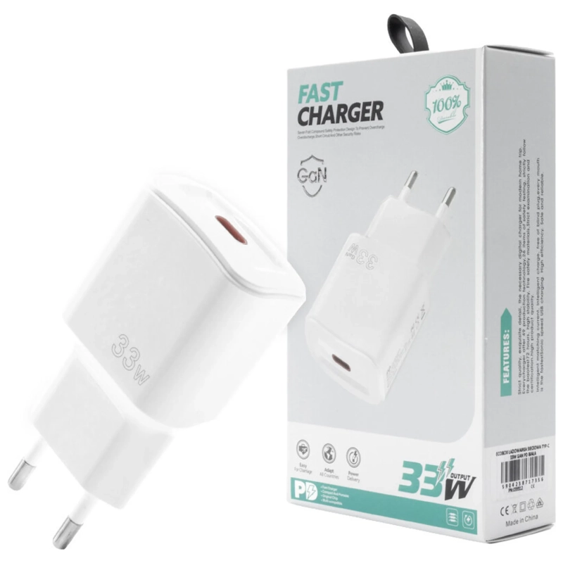 Ładowarka sieciowa Ecobox USB-C 33 W GaN Biała - White