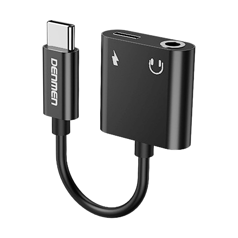 Adapter Denmen Jack 3.5 mm USB-C Czarny - Black
