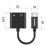 Adapter Denmen Jack 3.5 mm USB-C Czarny - Black