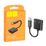 Adapter Denmen Jack 3.5 mm USB-C Czarny - Black