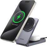 Ładowarka indukcyjna Ugreen W528 2w1 Szara - Gray