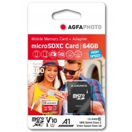 Karta pamięci microSDXC AgfaPhoto 64 GB 100 MB/s + adapter Czerwona - Red