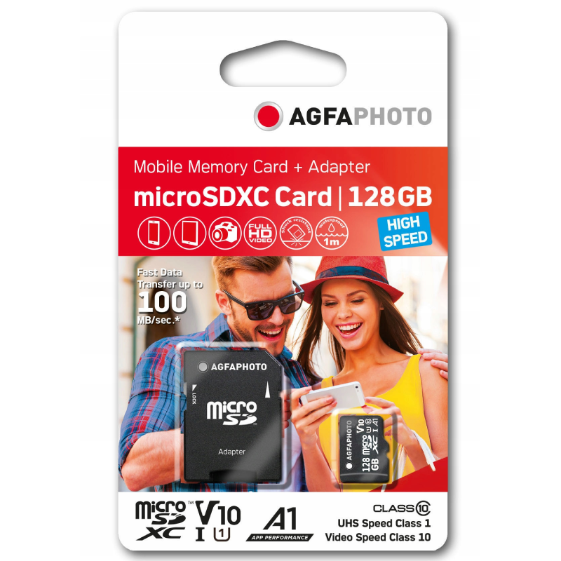 Karta microSDXC AgfaPhoto 128 GB 100 MB/s + adapter Czerwona - Red