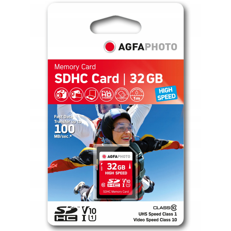 Karta SDHC AgfaPhoto 32 GB 100 MB/s + adapter Czerwona - Red