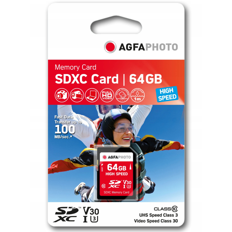 Karta SDXC AgfaPhoto 64 GB 100 MB/s + adapter Czerwona - Red