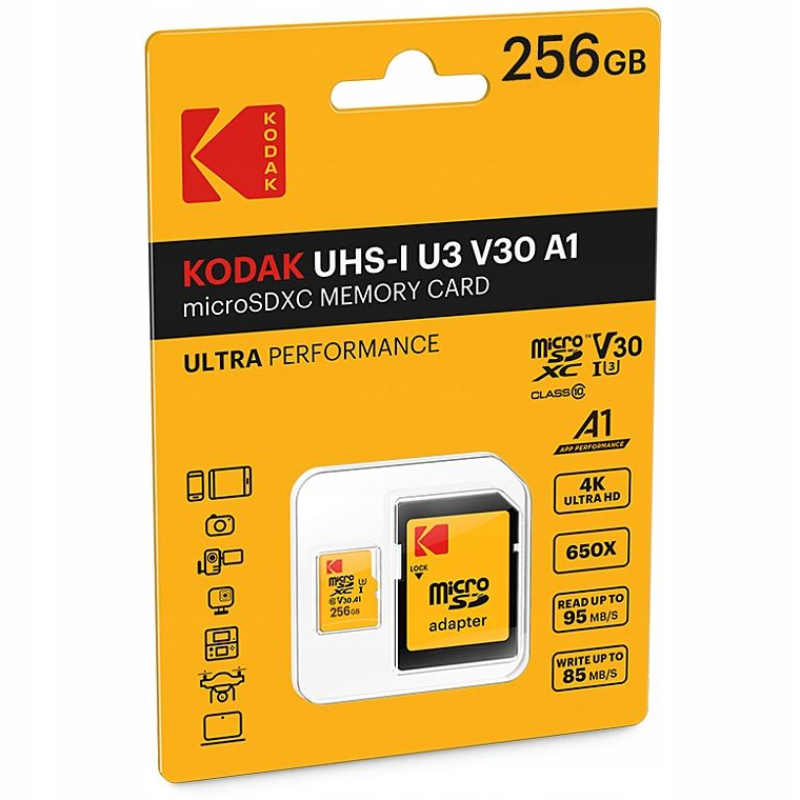 Karta pamięci Kodak microSDXC 256 GB + adapter Żółta - Yellow