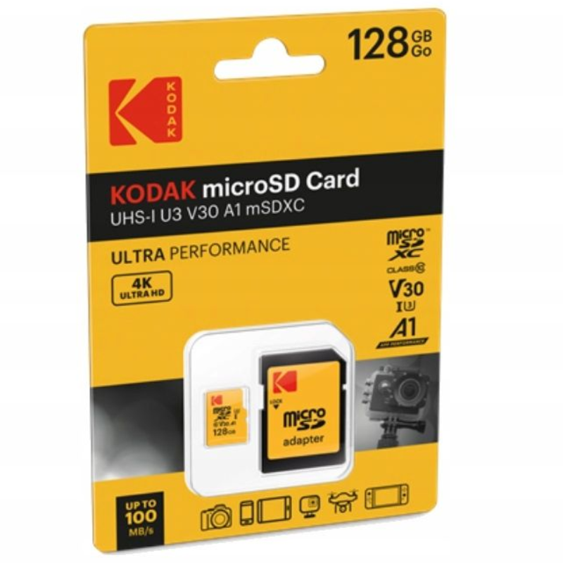 Karta pamięci Kodak microSDXC 128 GB + adapter Żółta - Yellow