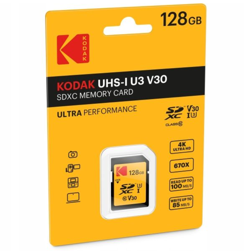 Karta pamięci Kodak SDXC 128 GB 4K 670x 100 MB/s Żółta - Yellow