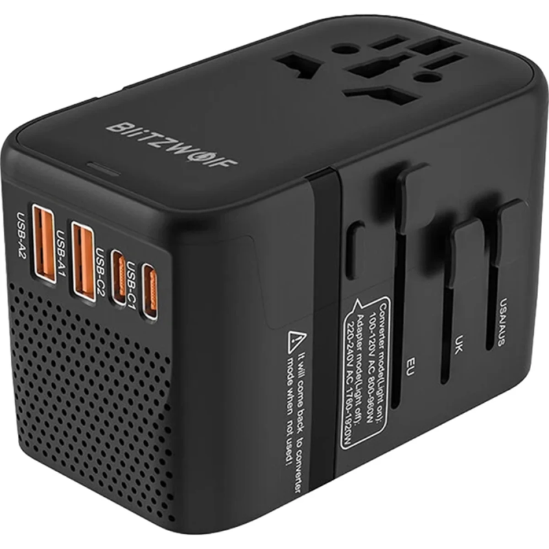 Adapter podróżny Blitzwolf BW-TA3 Czarny 2x USB-C 2x USB-A Czarny - Black