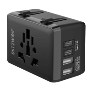 Adapter podróżny Blitzwolf BW-TA1 2x USB-C 2x USB-A Czarny - Black