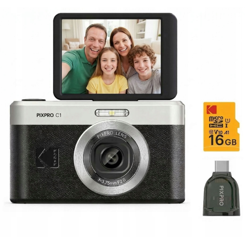 Aparat kompaktowy Kodak PixPro C1 + karta pamięci 16 GB Czarny - Black