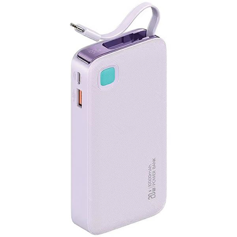 Powerbank USAMS US-CD224 USB-CRetractable 10000 mAh 20 W Fioletowy - Purple