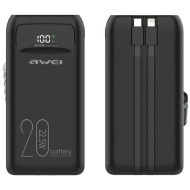 Powerbank AWEI P169K 20000 mAh 22.5 W + Kable USB-C/Lightning Czarny - Black