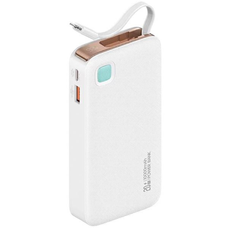 Powerbank USAMS US-CD225 Lightning Retractable 10000 mAh 20 W Biały - White