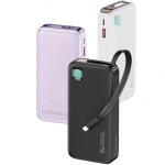 Powerbank USAMS US-CD225 Lightning Retractable 10000 mAh 20 W Biały - White