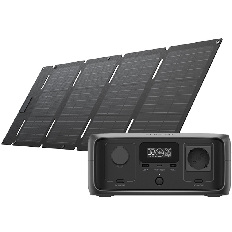 Stacja zasilania EcoFlow River 3 + panel fotowoltaiczny 45 W Czarna - Black
