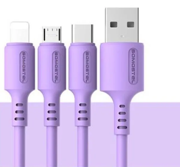 Kabel USB-A - Lightning 3 A Quick Charger Somostel fioletowy