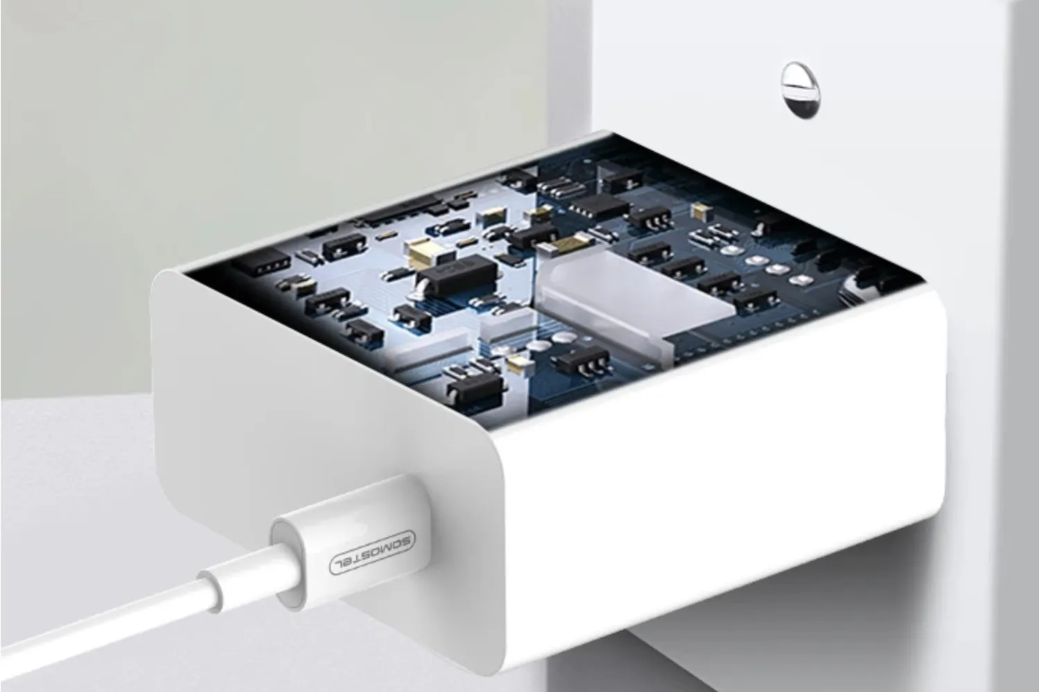 Ładowarka sieciowa USB-C 65 W Somostel biała + kabel USB-C - Lightning