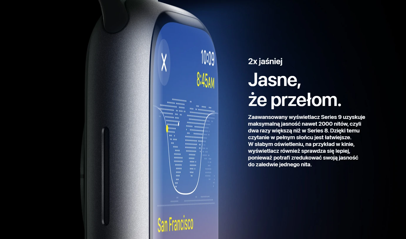 Apple Watch Series 9 GPS z kopertą 41mm z aluminium w kolorze srebrnym z opaską sportową w kolorze zimowego błękitu