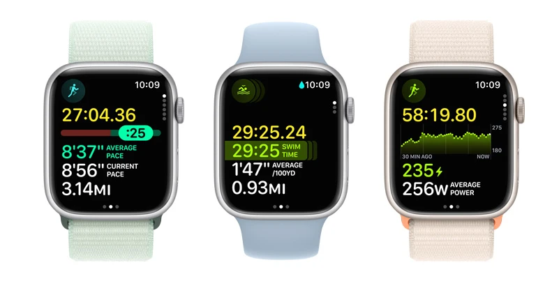 Apple Watch Series 9 GPS z kopertą 41mm z aluminium w kolorze srebrnym z paskiem sportowym S/M w kolorze burzowego błękitu 