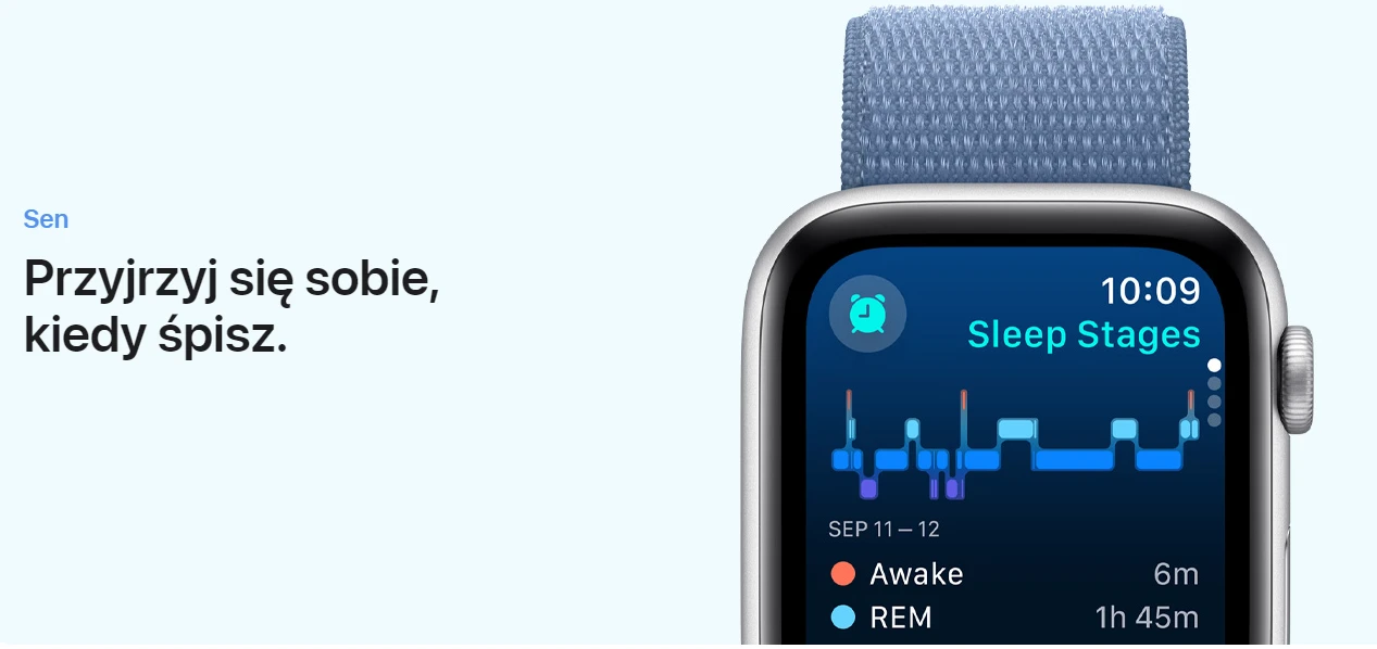 Apple Watch SE V2 GPS 40 mm koperta z aluminium w kolorze srebrnym z paskiem sportowym rozmiar M/L błękit burzy (2023)