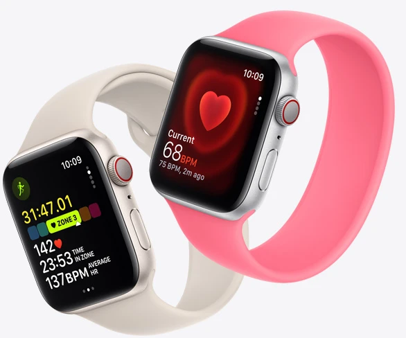 Apple Watch SE V2 GPS 40 mm koperta z aluminium w kolorze srebrnym z paskiem sportowym rozmiar M/L błękit burzy (2023)