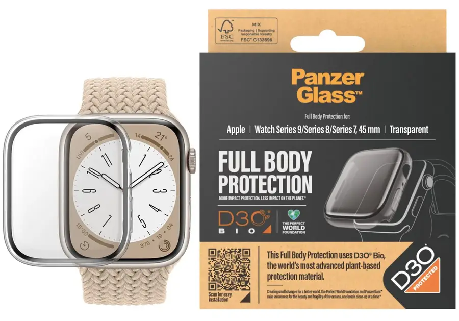 Szkło hartowane PanzerGlass Screen Protector Full Body Apple Watch Series 9 / 8 / 7 45 mm