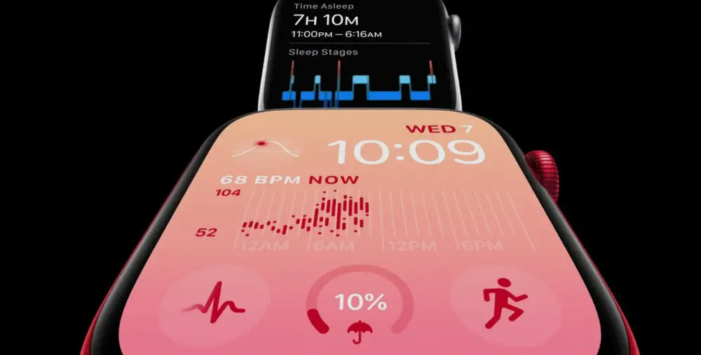 Apple Watch Series 8 LTE z kopertą 45 mm z aluminium w kolorze księżycowa poświata z paskiem sportowym w kolorze księżycowa poświata