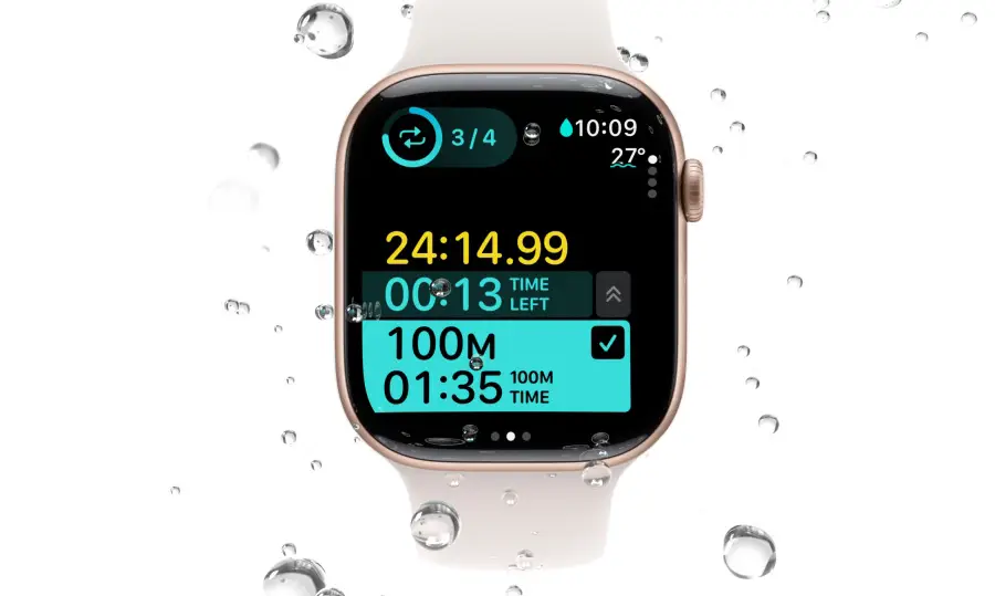 Apple Watch Series 10 GPS z kopertą 42 mm z aluminium w kolorze różowego złota z paskiem sportowym w kolorze łagodnego różu S/M
