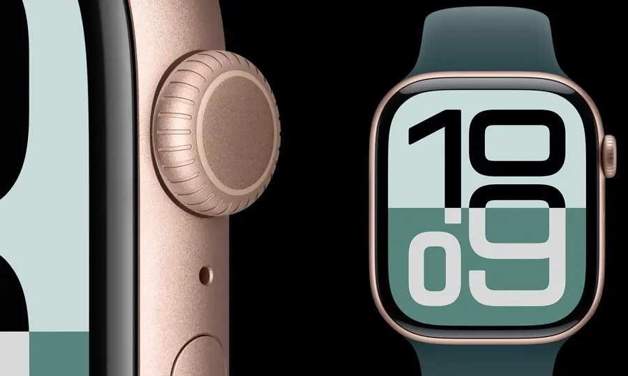 Apple Watch Series 10 GPS z kopertą 42 mm z aluminium w kolorze różowego złota z paskiem sportowym w kolorze łagodnego różu S/M