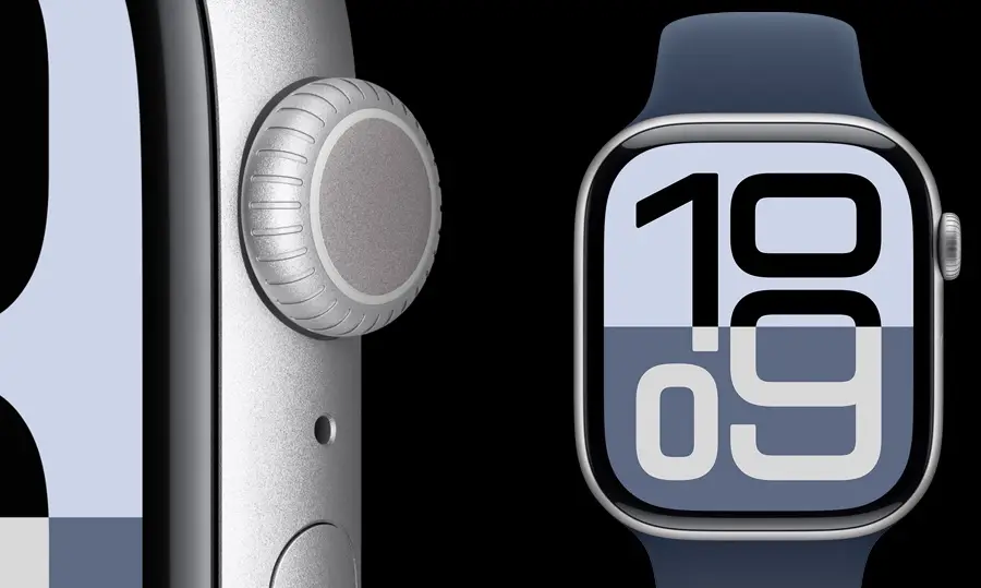 Apple Watch Series 10 GPS z kopertą 46 mm z aluminium w kolorze srebrnym z paskiem sportowym w kolorze denim S/M
