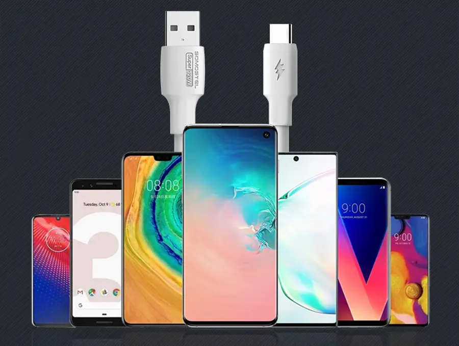 Kabel USB-A / USB-C 6 A 120 W 1m Quick Charge QC3.0 Somostel SMS-BA02 biały